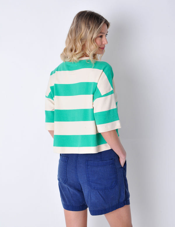 Pease Top in Green and Off White