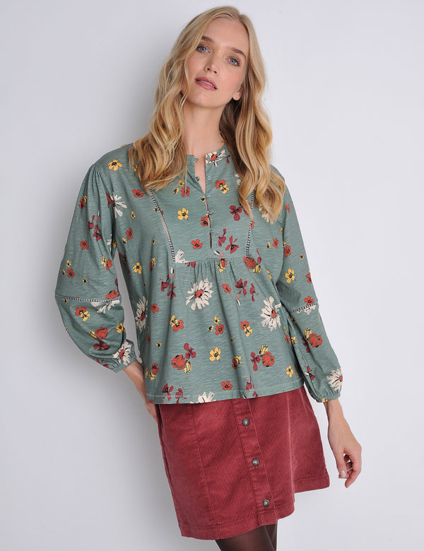 Penpethy Top Soft Vintage Floral Sage Green