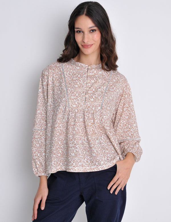 Penpethy Top Boho Woodblock Floral Stone