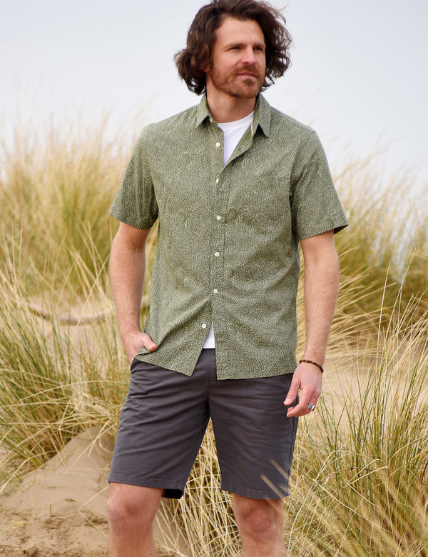 Glen Short Sleeve Shirt Deep Olive Green